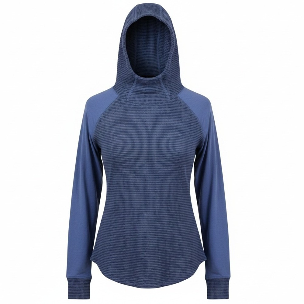 Columbia Hoodie Womens Medium Blue Waffle Knit Raglan Sleeve Pullover XK0704